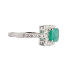 Radiant-Shaped 18k Gold Zambian Emerald & Diamond Halo Ring, 1.41ct