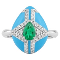 18K Gold Emerald 0.62ct & Diamond 0.24ct Ring, New