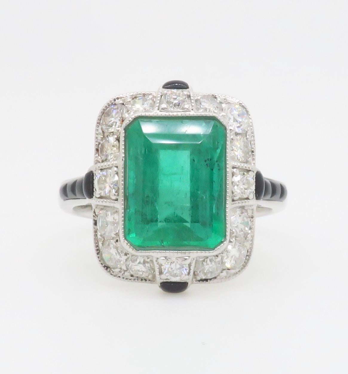 Natürlicher Smaragd & Diamantring aus 18k Weißgold im Angebot 10