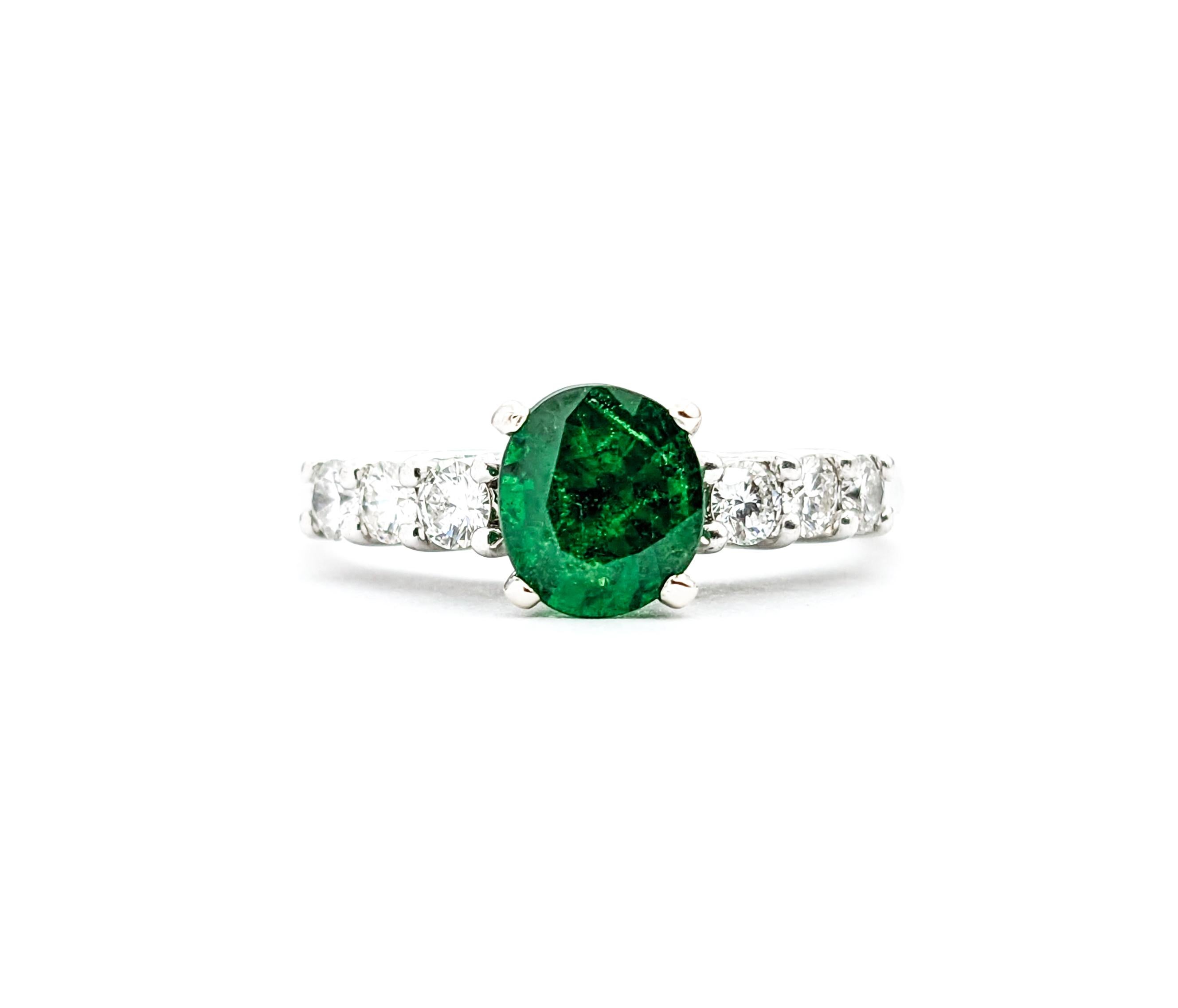 Natural Emerald & Diamond Ring In White  For Sale 4