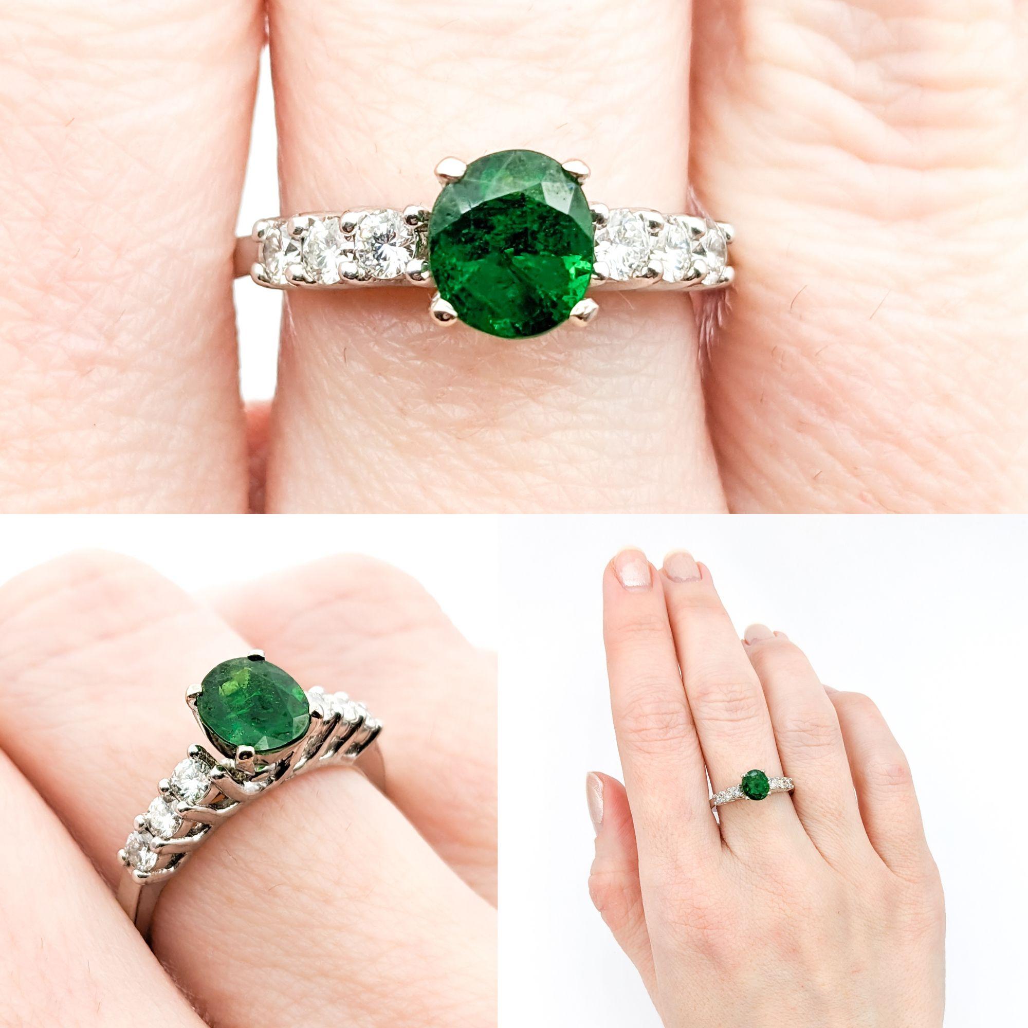 Natural Emerald & Diamond Ring In White Gold

This elegant ring is meticulously crafted in 14kt White Gold and showcases radiant .33ctw Diamonds. These diamonds exude brilliance with SI clarity and a G color grade. Additionally, the ring is adorned