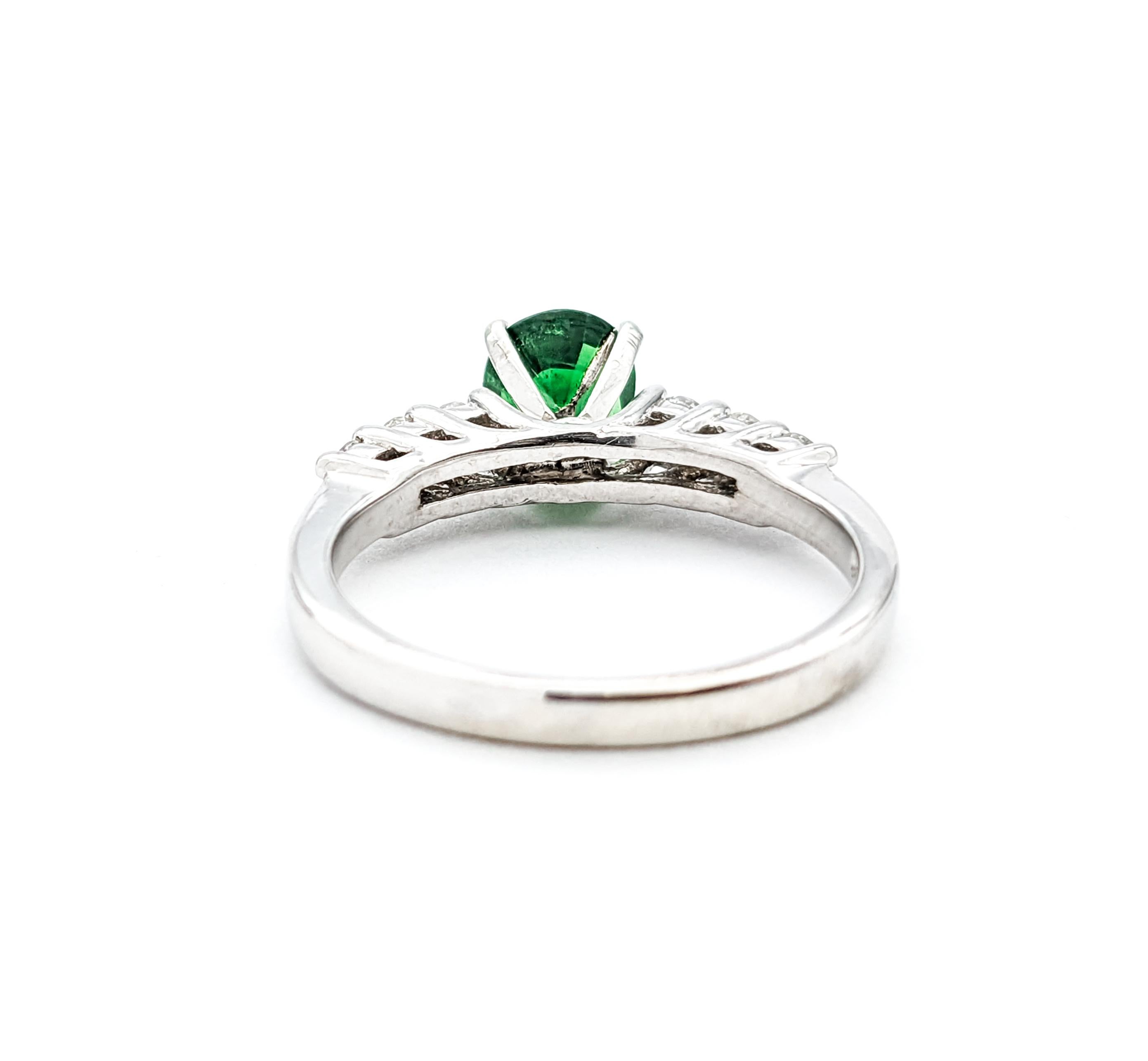Natural Emerald & Diamond Ring In White  For Sale 1