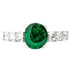 Natural Emerald & Diamond Ring In White 
