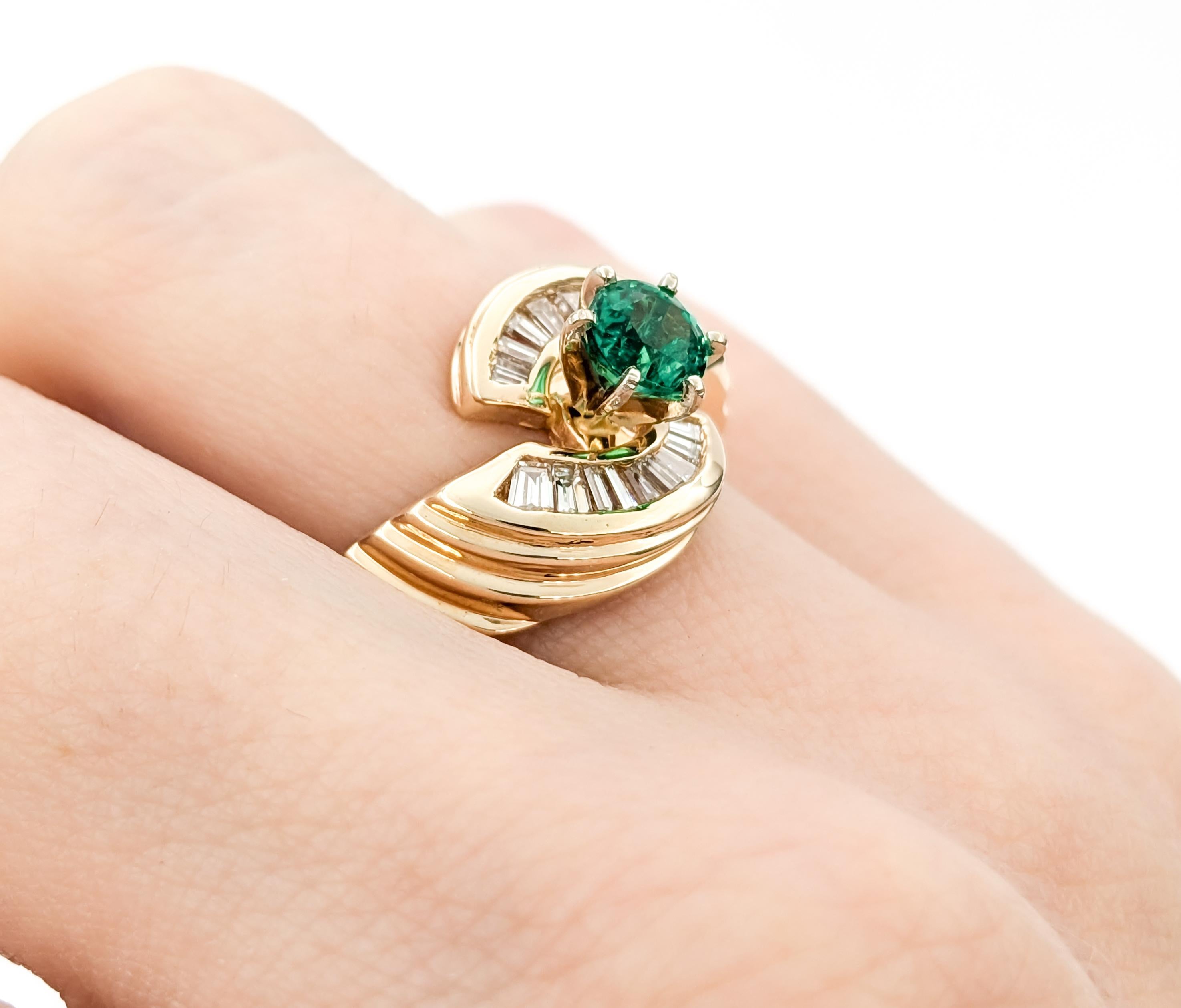 Natürlicher Smaragd & Diamant Ring in Gelbgold im Angebot 3