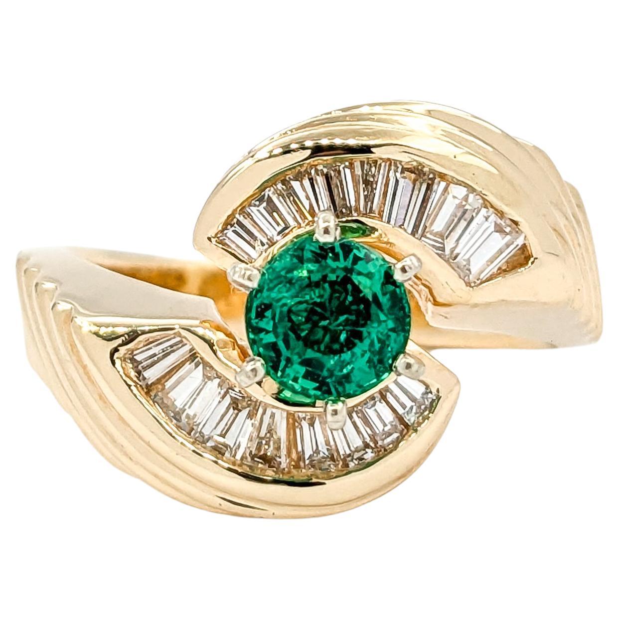 Natural Emerald & Diamond Ring in Yellow Gold