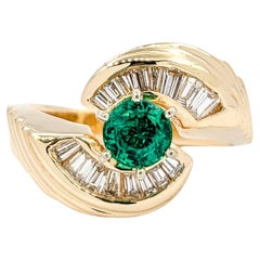 Natural Emerald & Diamond Ring in Yellow Gold