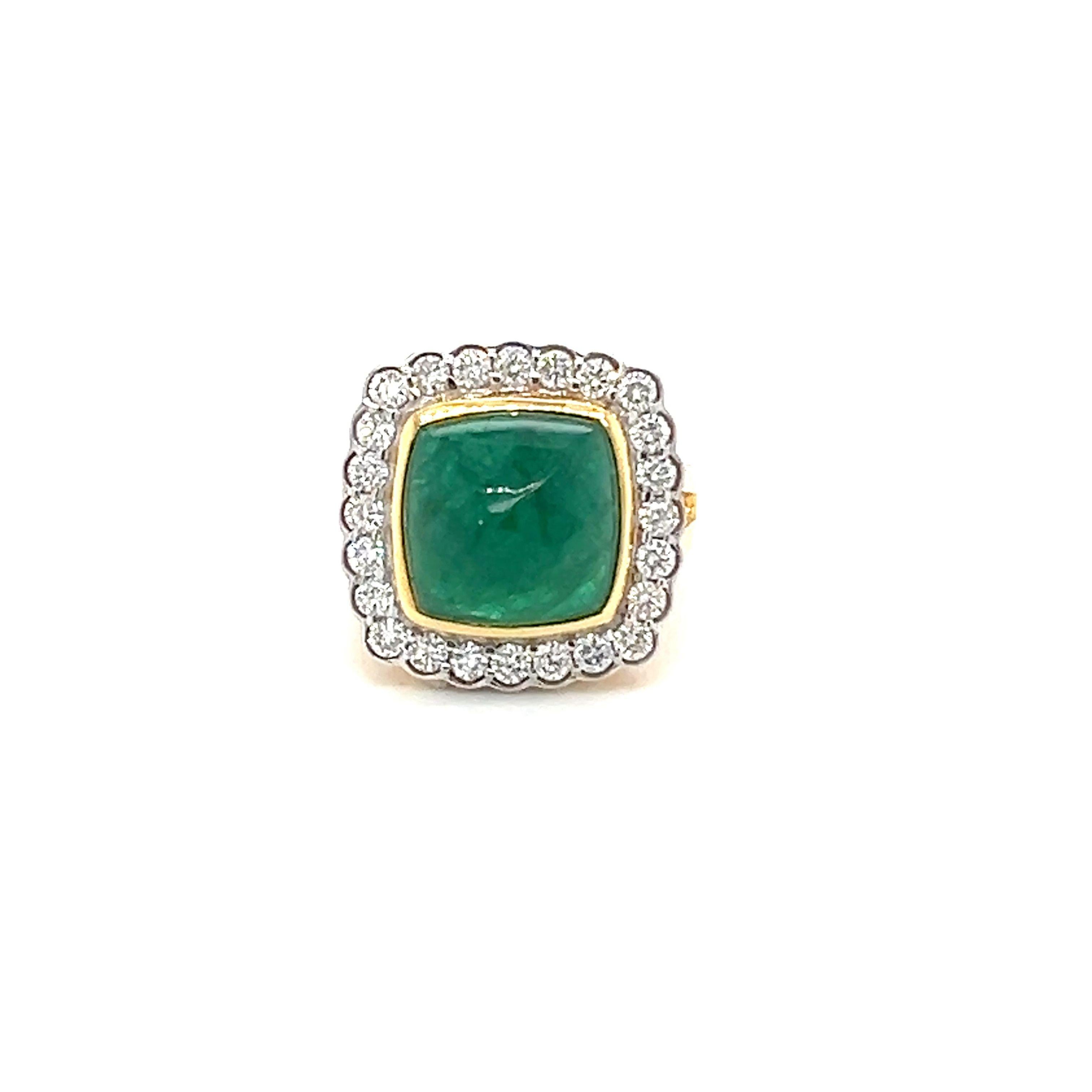 Natural Emerald Diamond ring set in 18-kt gold