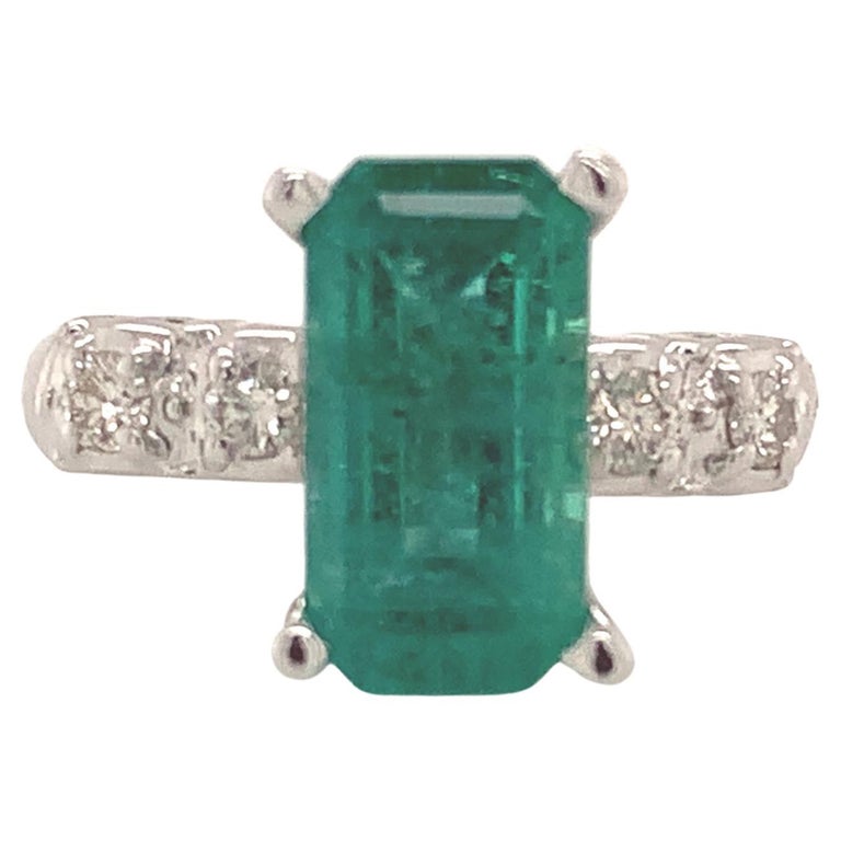 Natural Emerald Diamond Ring 14k Gold 2.95 Tcw Certified For Sale