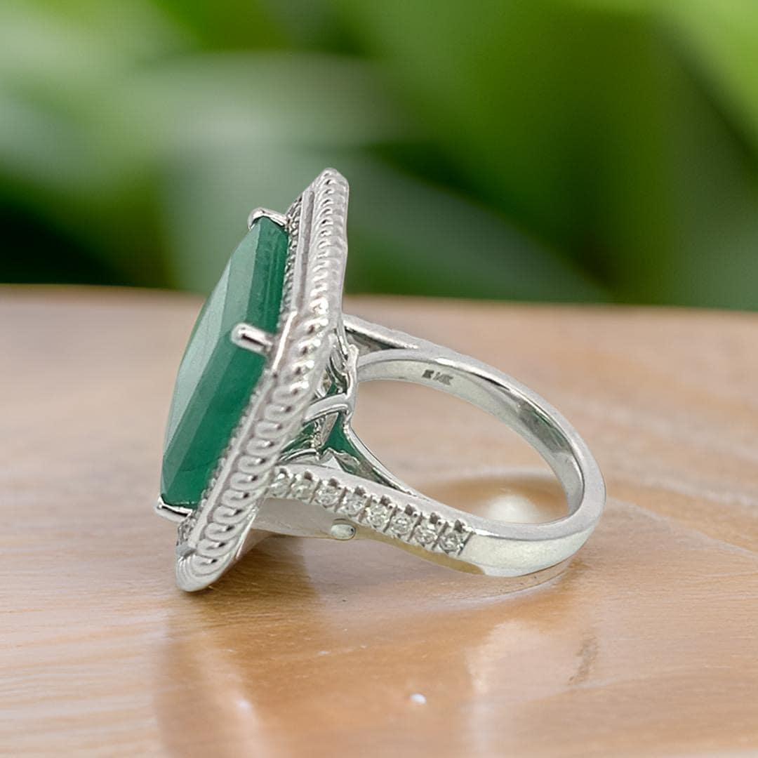 Natural Emerald Diamond Ring Size 6.25 14k W Gold 13.14 TCW Certified For Sale 7