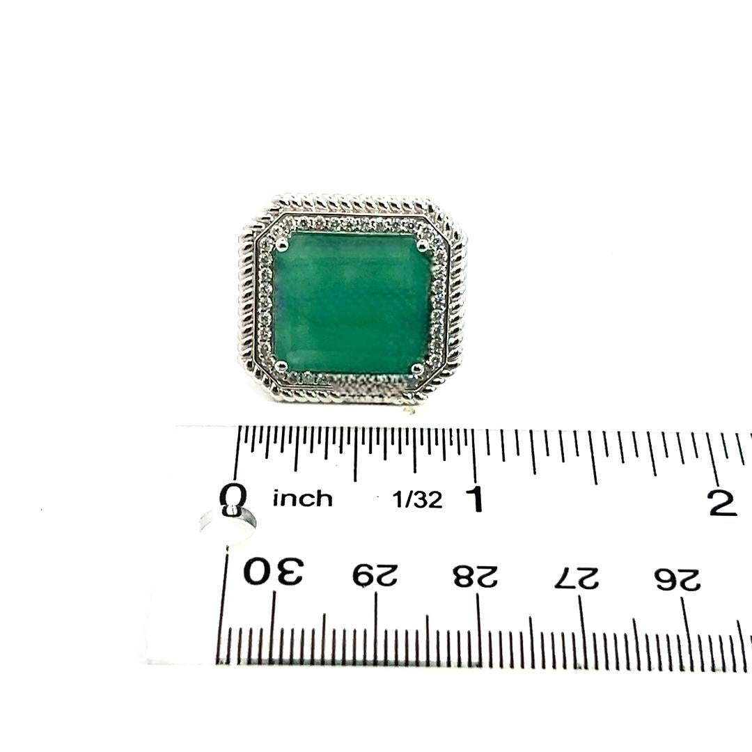 Natural Emerald Diamond Ring Size 6.25 14k W Gold 13.14 TCW Certified For Sale 8
