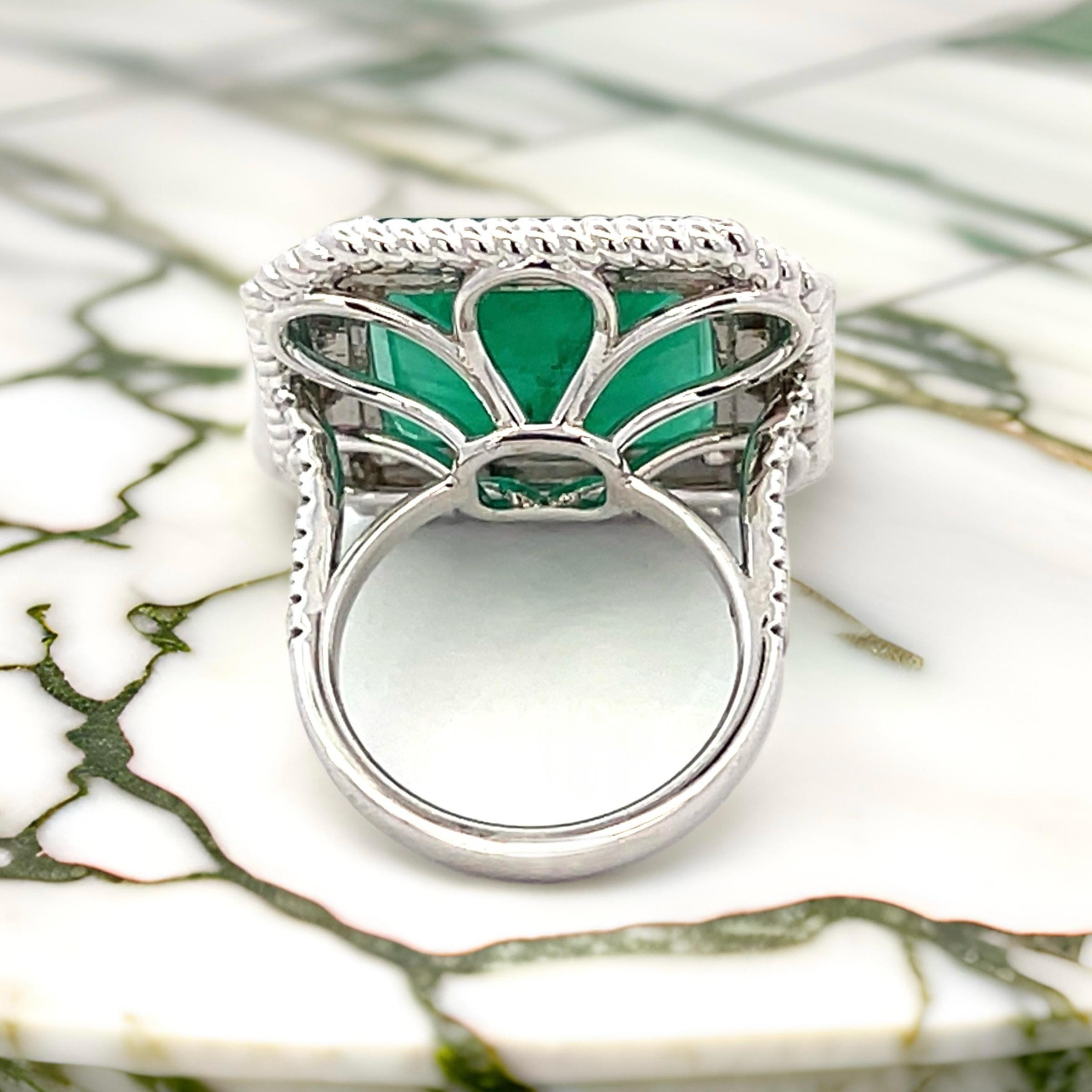 Natural Emerald Diamond Ring Size 6.25 14k W Gold 13.14 TCW Certified For Sale 3