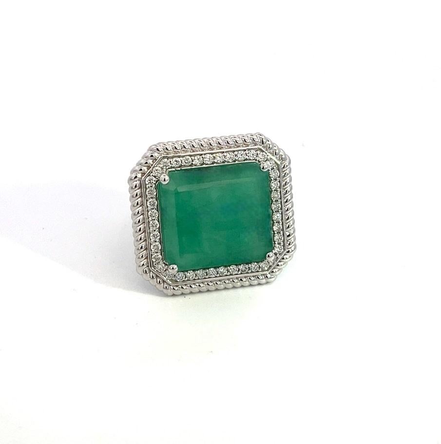 Emerald Cut Natural Emerald Diamond Ring Size 6.25 14k W Gold 13.14 TCW Certified For Sale