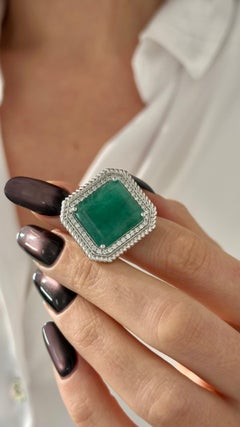 Natural Emerald Diamond Ring Size 6.25 14k W Gold 13.14 TCW Certified