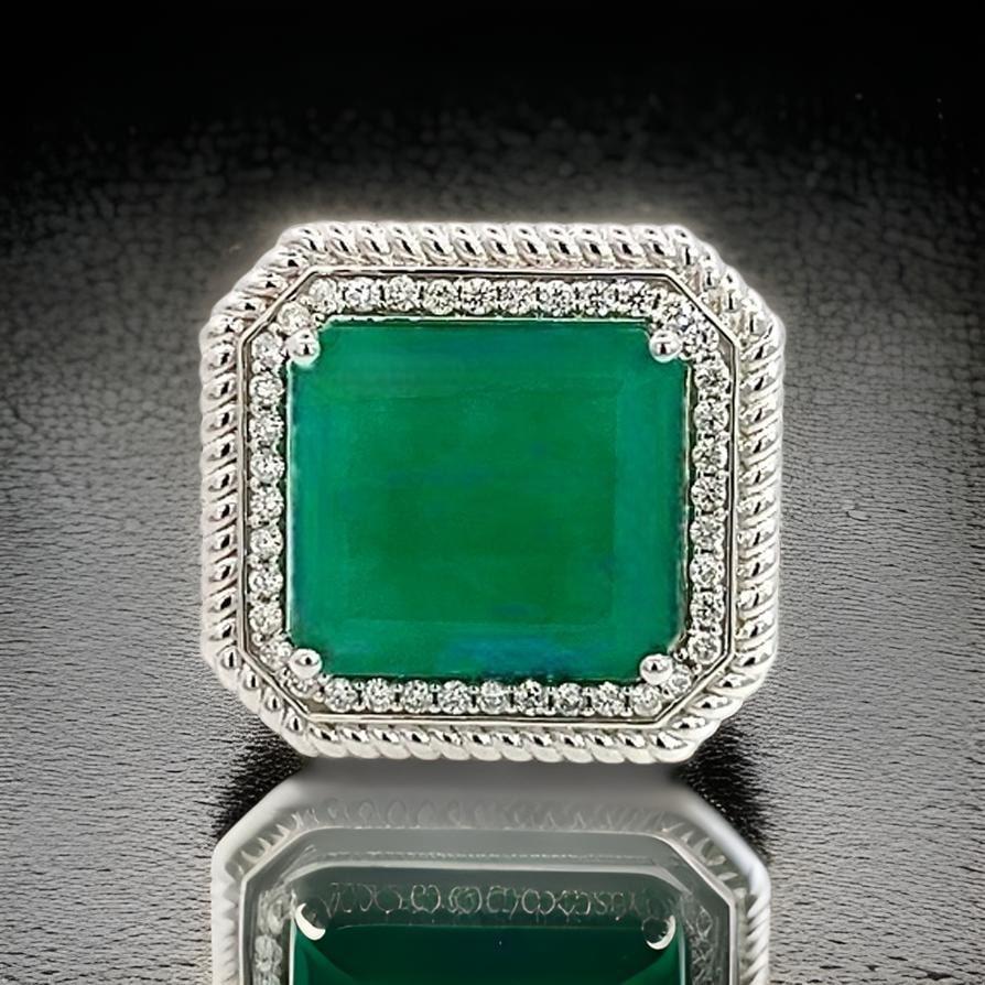 Women's Natural Emerald Diamond Ring Size 6.25 14k W Gold 13.14 TCW Certified For Sale