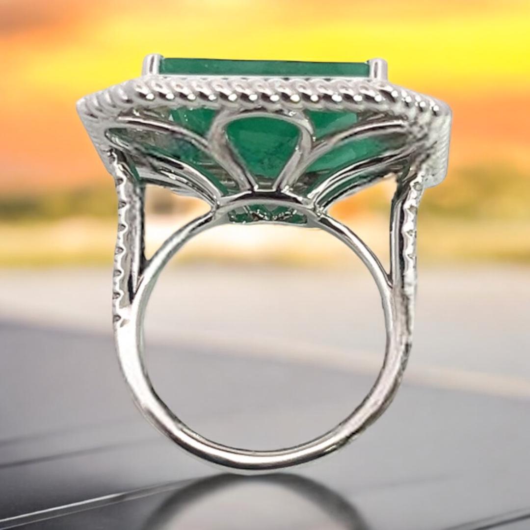 Natural Emerald Diamond Ring Size 6.25 14k W Gold 13.14 TCW Certified For Sale 1