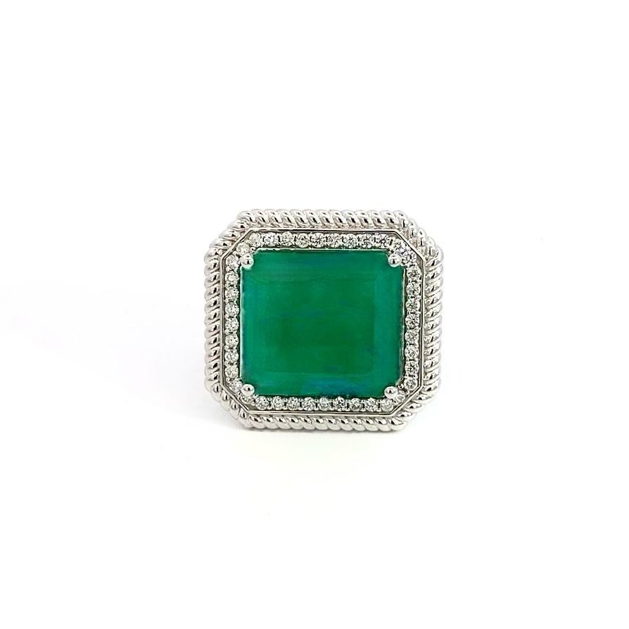 Natural Emerald Diamond Ring Size 6.25 14k W Gold 13.14 TCW Certified For Sale 6