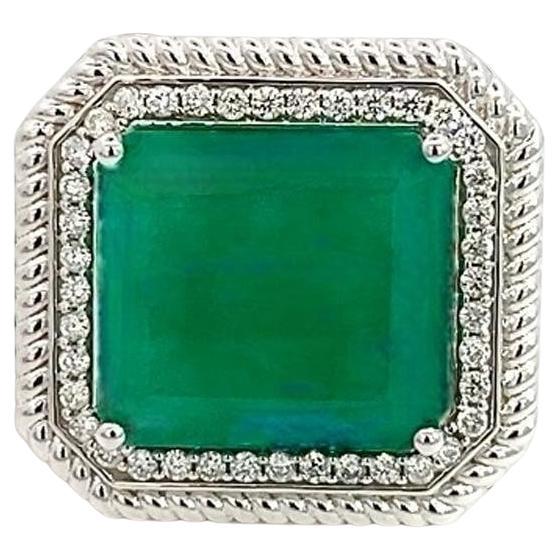 Natural Emerald Diamond Ring Size 6.25 14k W Gold 13.14 TCW Certified For Sale