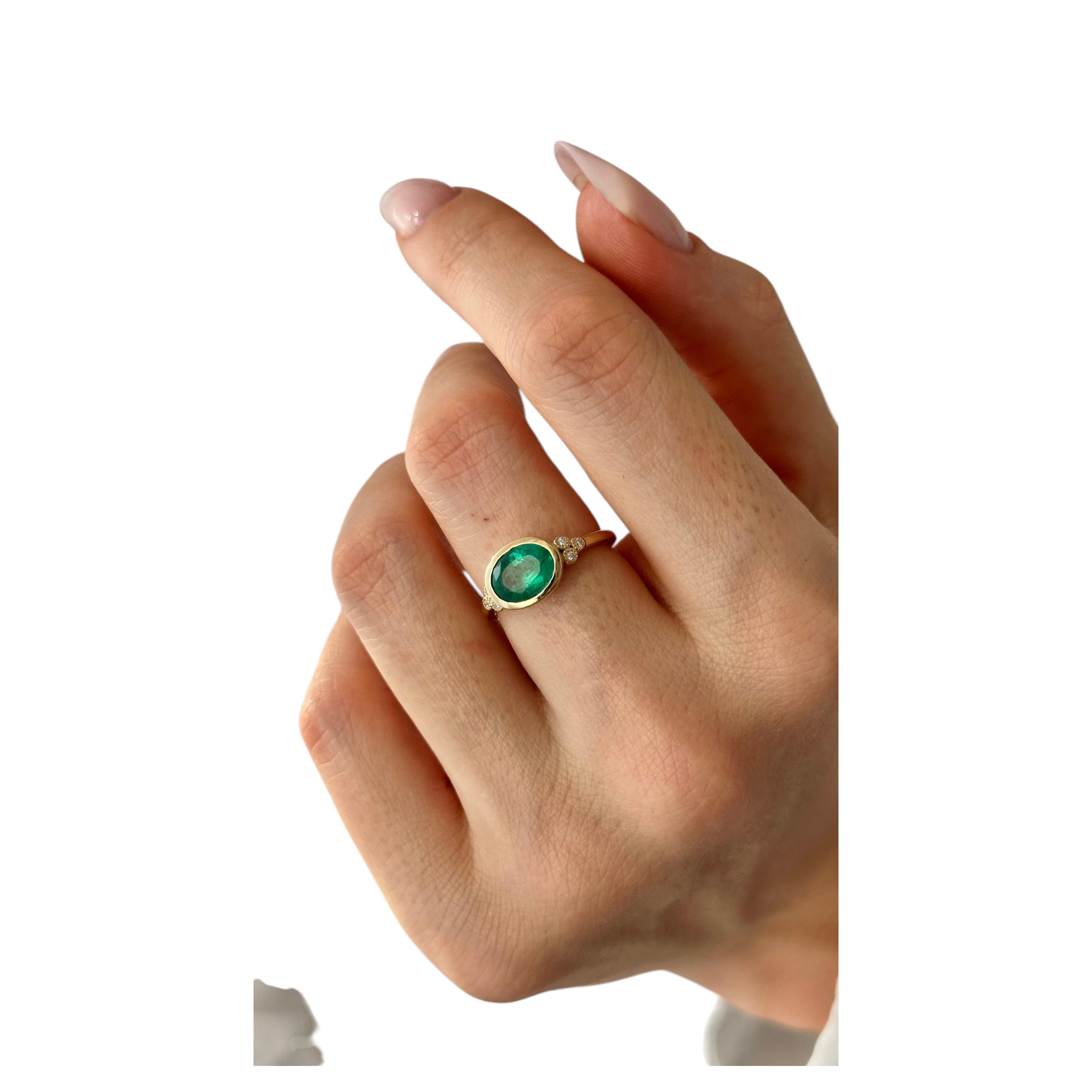 Natürlicher Smaragd Diamant Ring Größe 6,5 14k Gold 1,67 TCW zertifiziert
