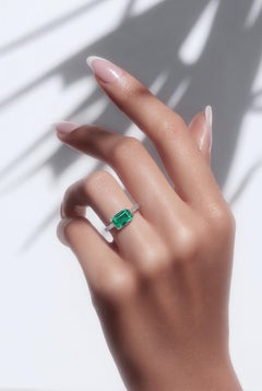 Anello con diamanti e smeraldo naturale, misura 6,5, oro 14k, 1,78 TCW, certificato