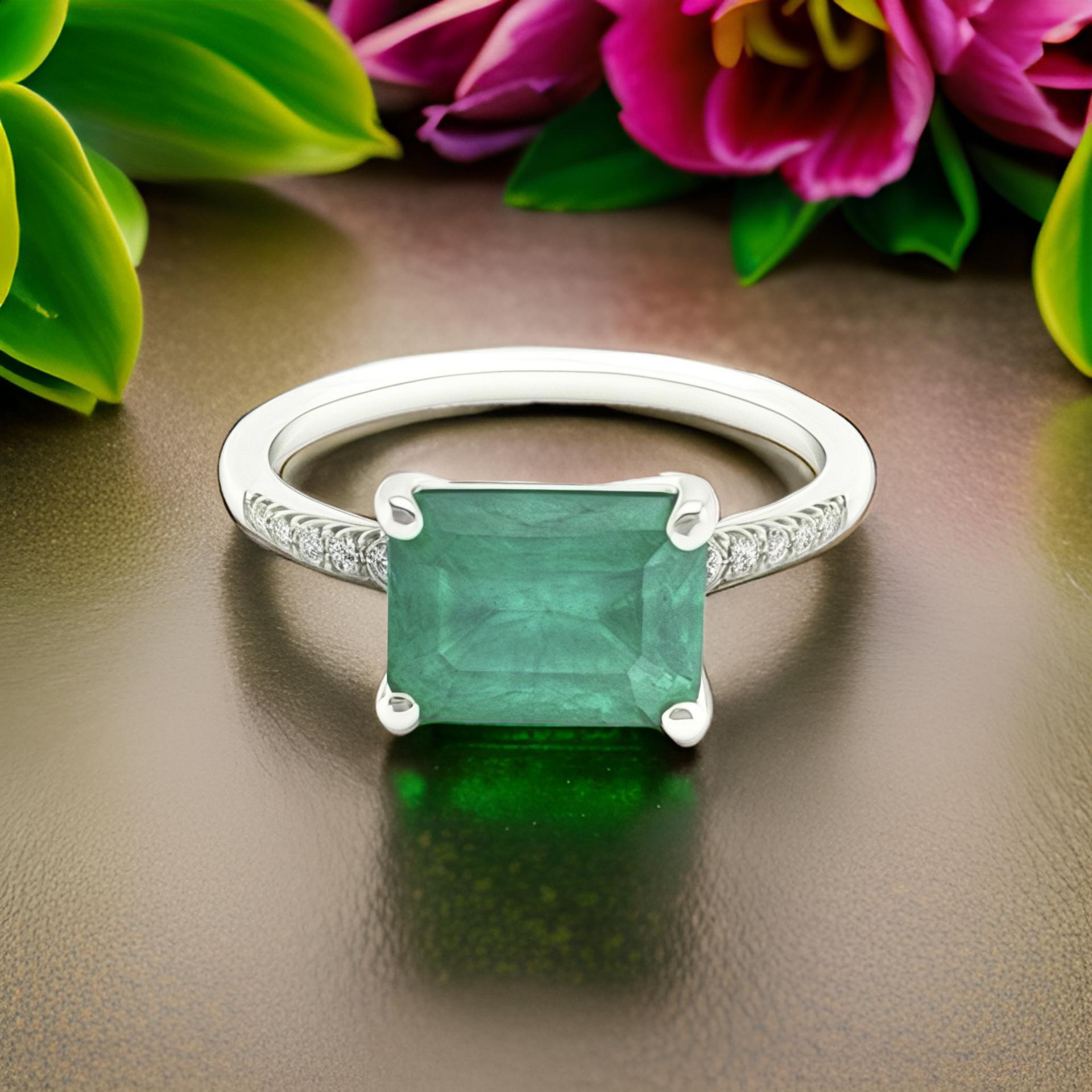 Natural Emerald Diamond Ring Size 6.5 14k Gold 1.95 TCW Certified For Sale 5