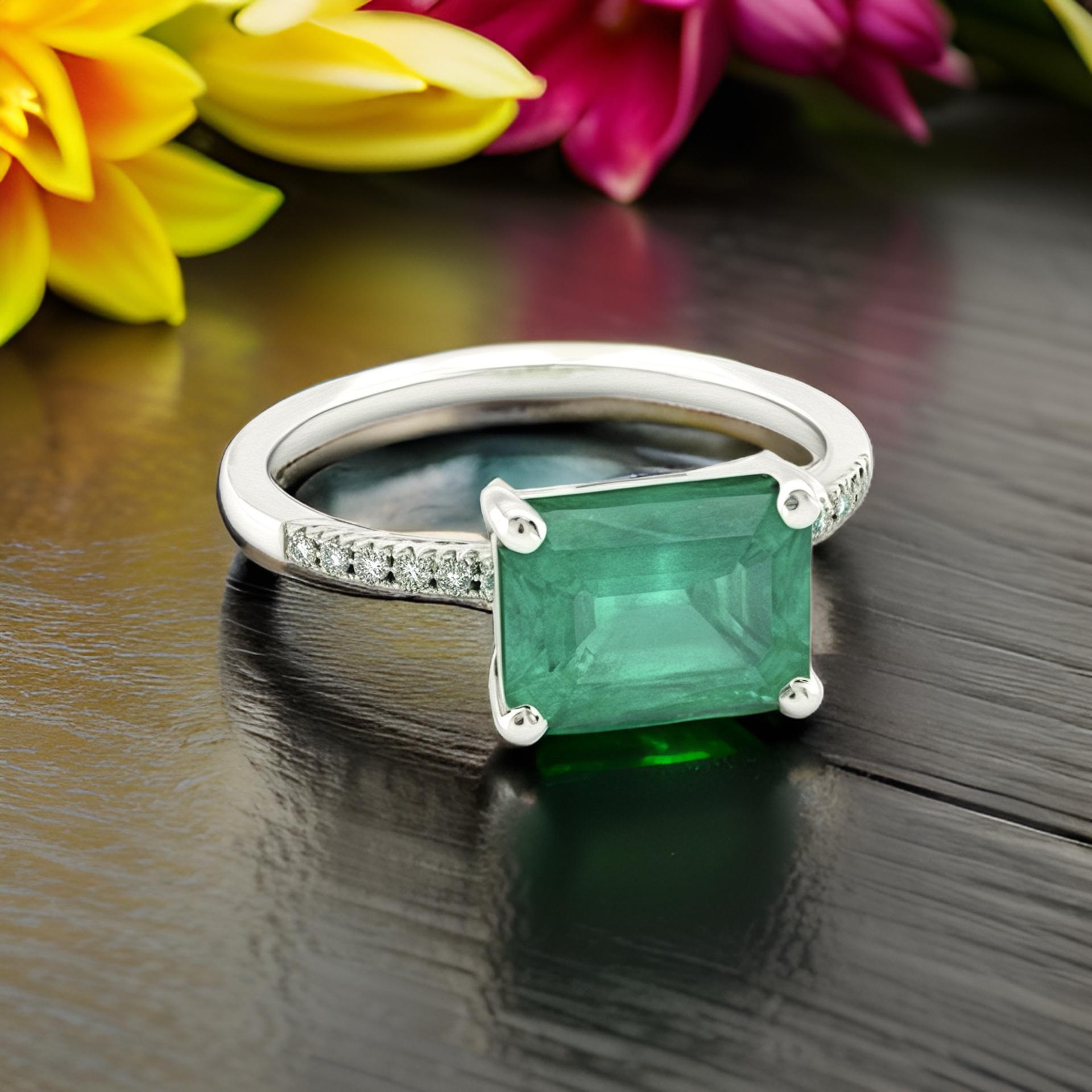 Women's Natural Emerald Diamond Ring Size 6.5 14k Gold 1.95 TCW Certified For Sale