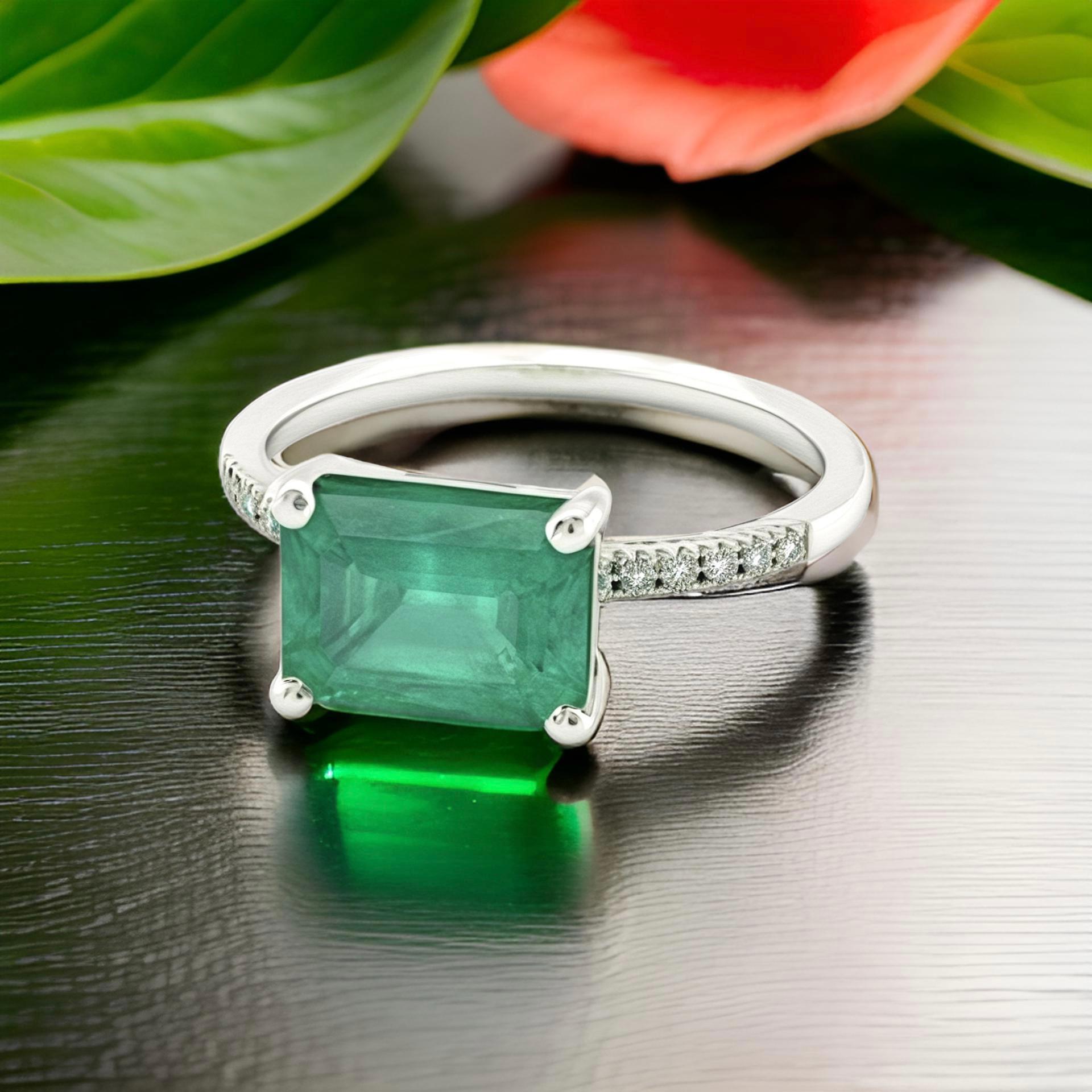 Natural Emerald Diamond Ring Size 6.5 14k Gold 1.95 TCW Certified For Sale 1