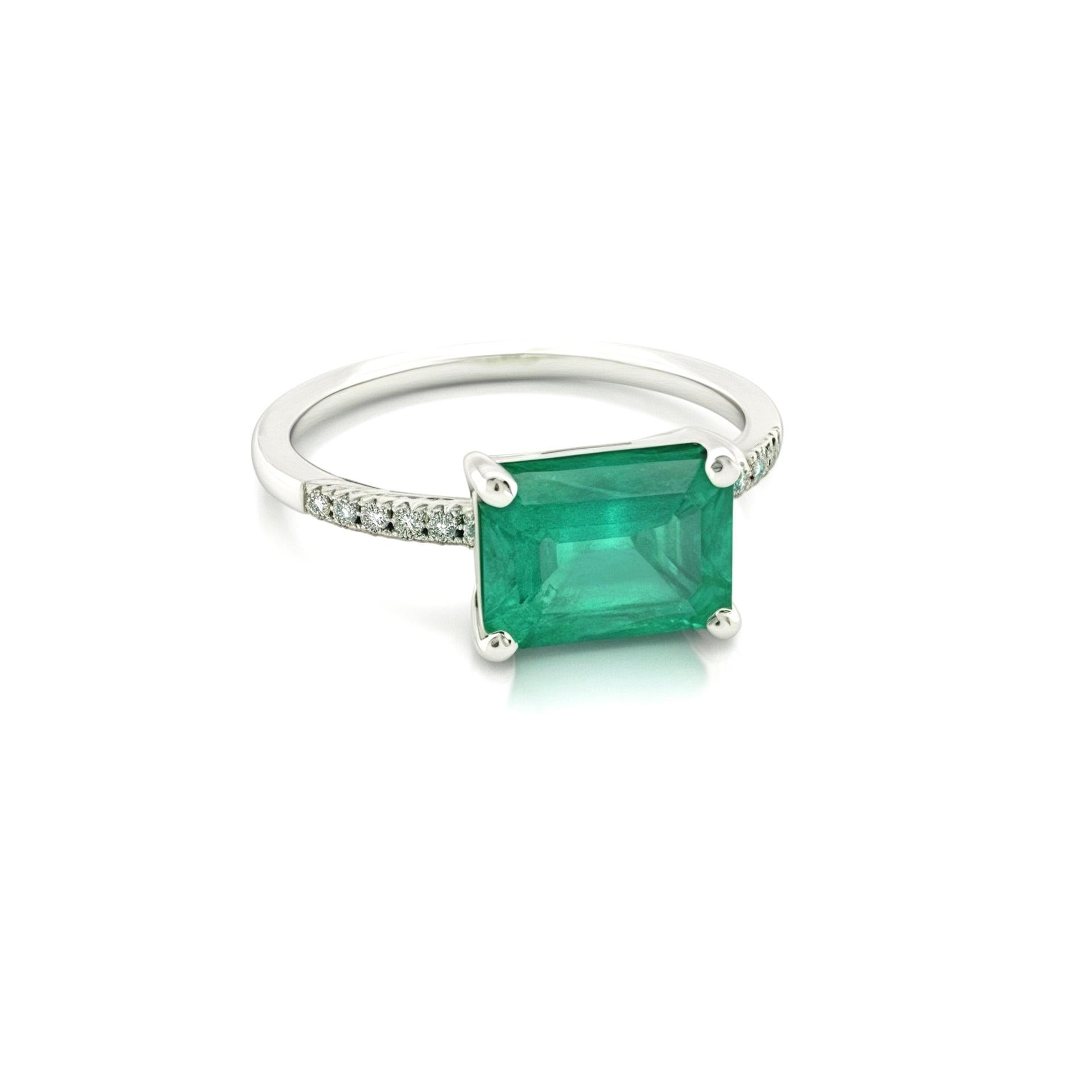 Natural Emerald Diamond Ring Size 6.5 14k Gold 1.95 TCW Certified For Sale 2