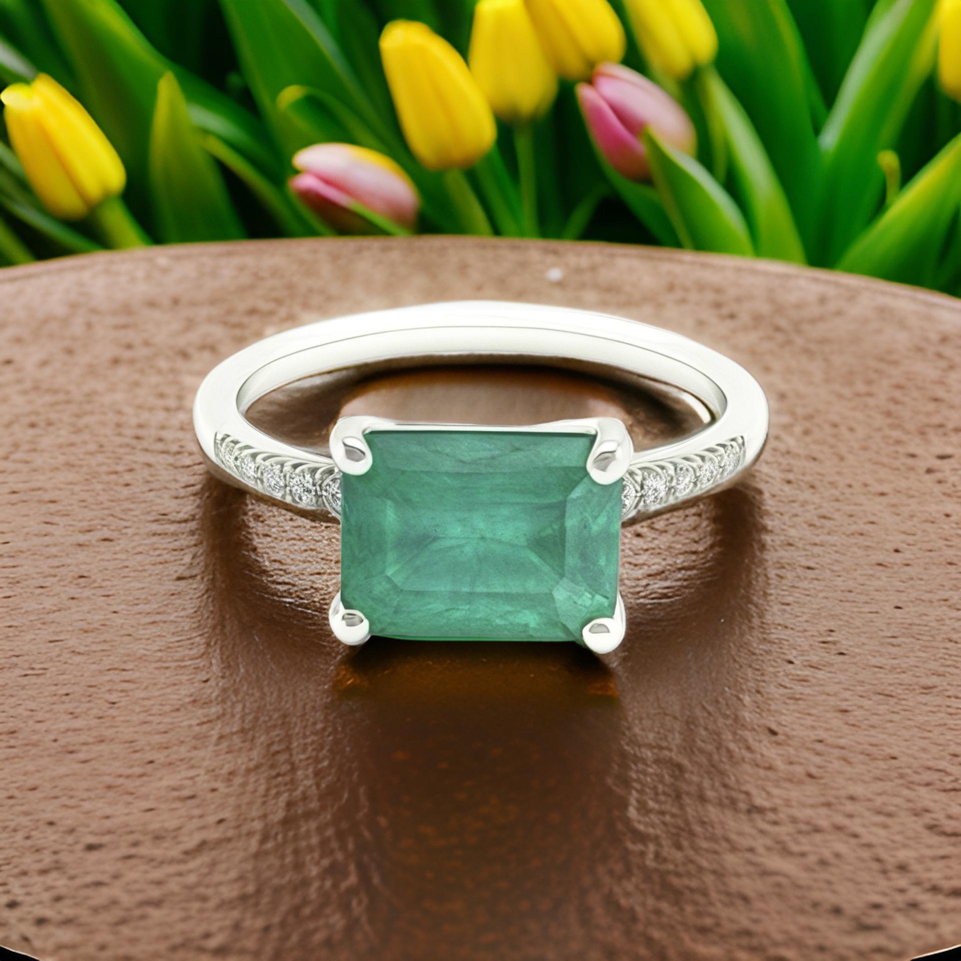 Natural Emerald Diamond Ring Size 6.5 14k Gold 1.95 TCW Certified For Sale 3