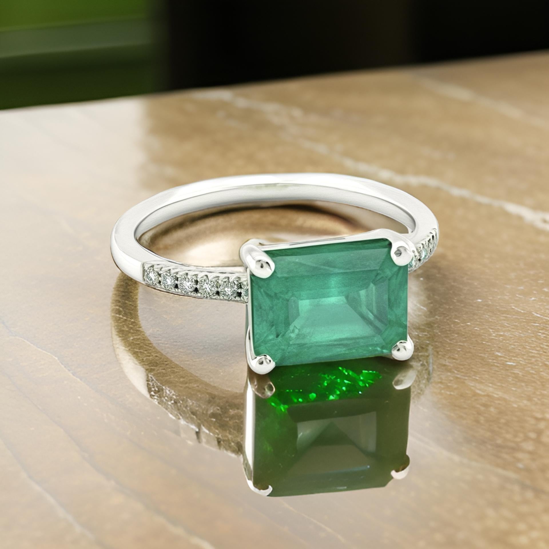 Natural Emerald Diamond Ring Size 6.5 14k Gold 1.95 TCW Certified For Sale 4