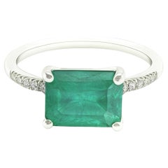 Anillo Diamante Esmeralda Natural Talla 6.5 Oro 14k 1.95 TCW Certificado