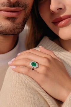 Bague en diamant et émeraude naturelle, taille 6,5, or 14 carats, 2,94 carats au total, certifiée