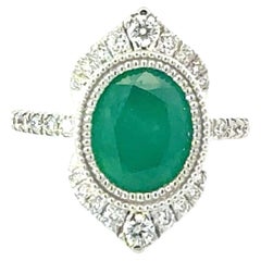 Bague en diamant et émeraude naturelle, taille 6,5, or 14 carats, 2,94 carats au total, certifiée