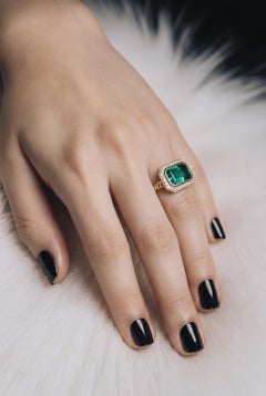 Natural Emerald Diamond Ring Size 6.5 14k Gold 3.47 TCW Certified
