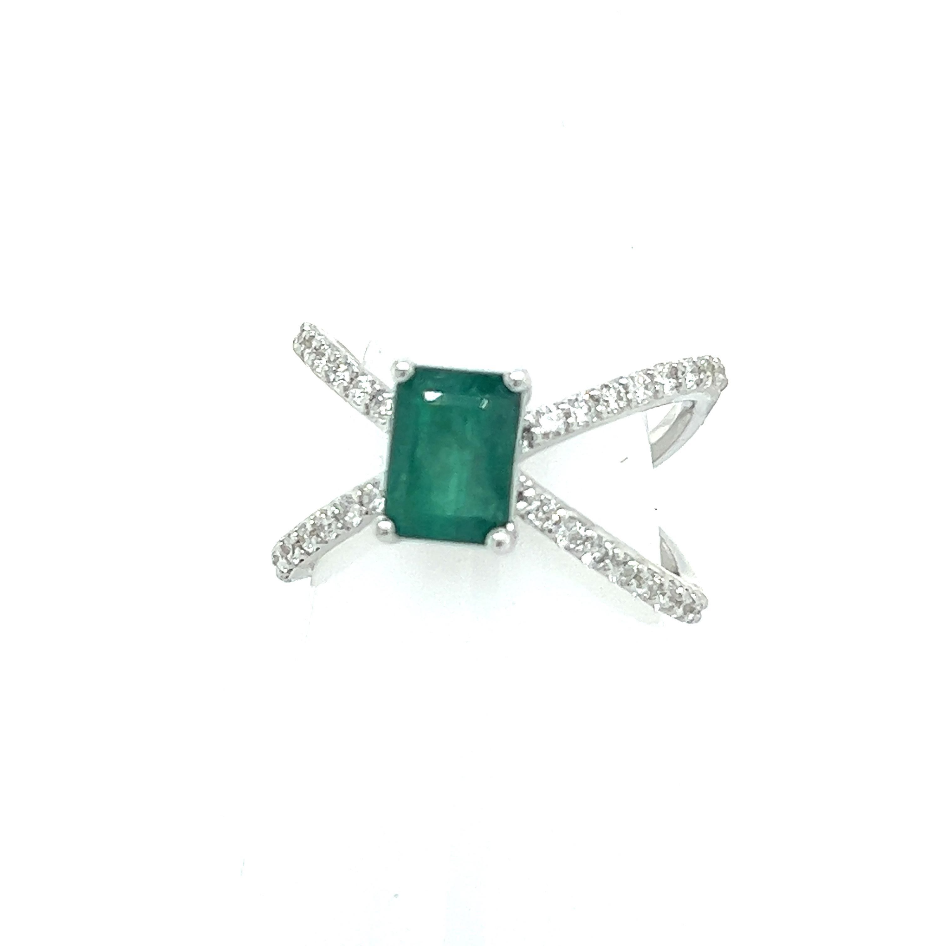 Natural Emerald Diamond Ring 14k W Gold 1.7 TCW Certified For Sale 1
