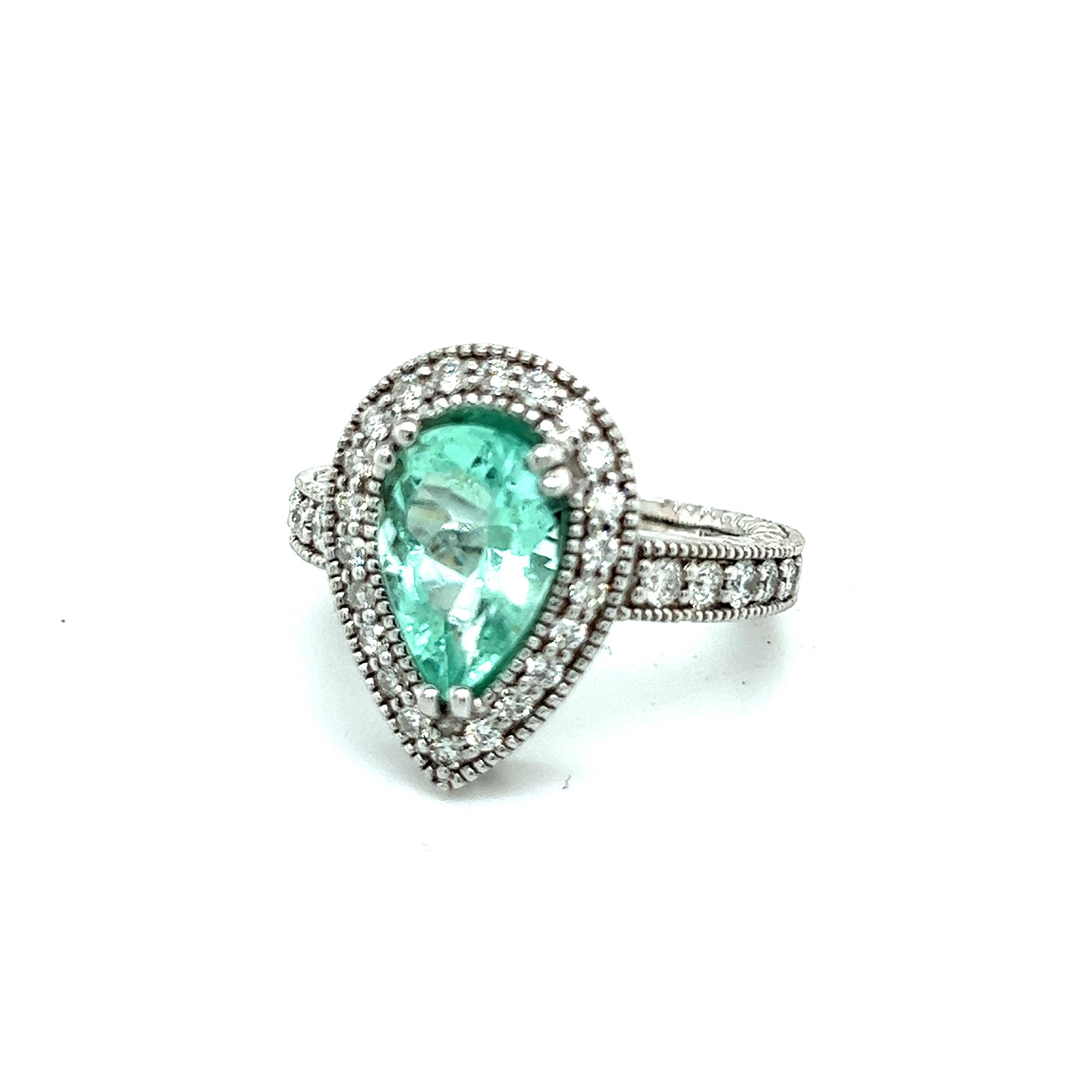 Women's Natural Emerald Diamond Ring Size 6.5 14k W Gold 3.27 TCW Certified For Sale