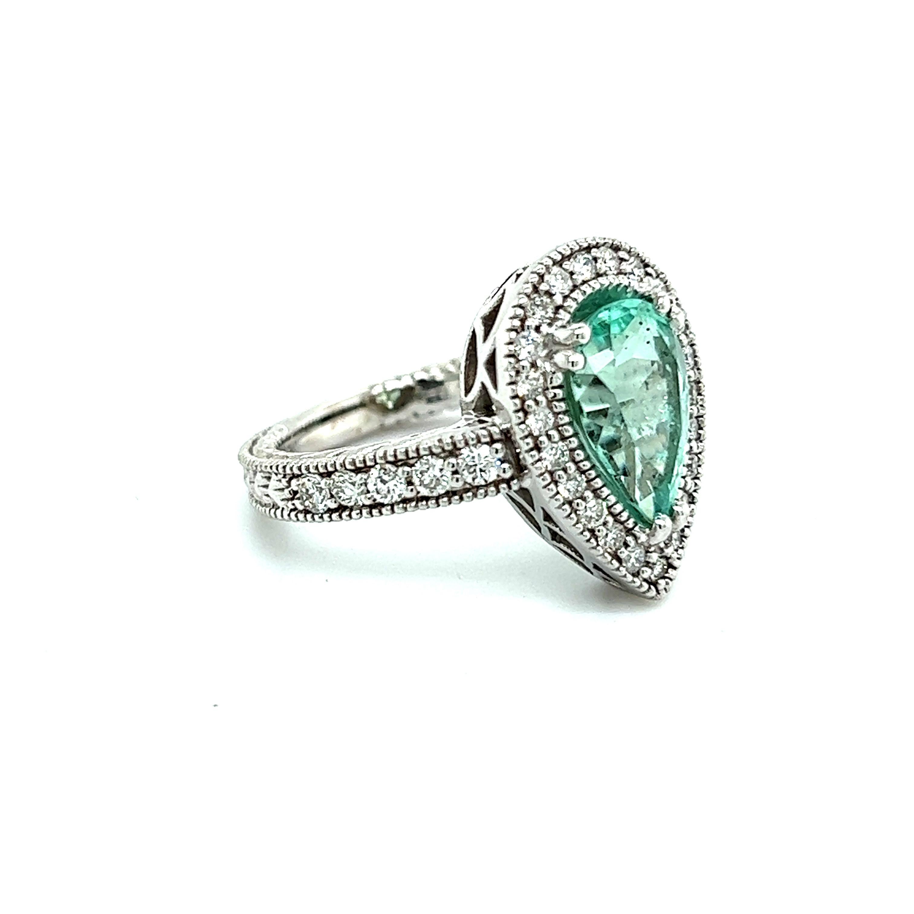 Natural Emerald Diamond Ring Size 6.5 14k W Gold 3.27 TCW Certified  In Good Condition For Sale In Brooklyn, NY