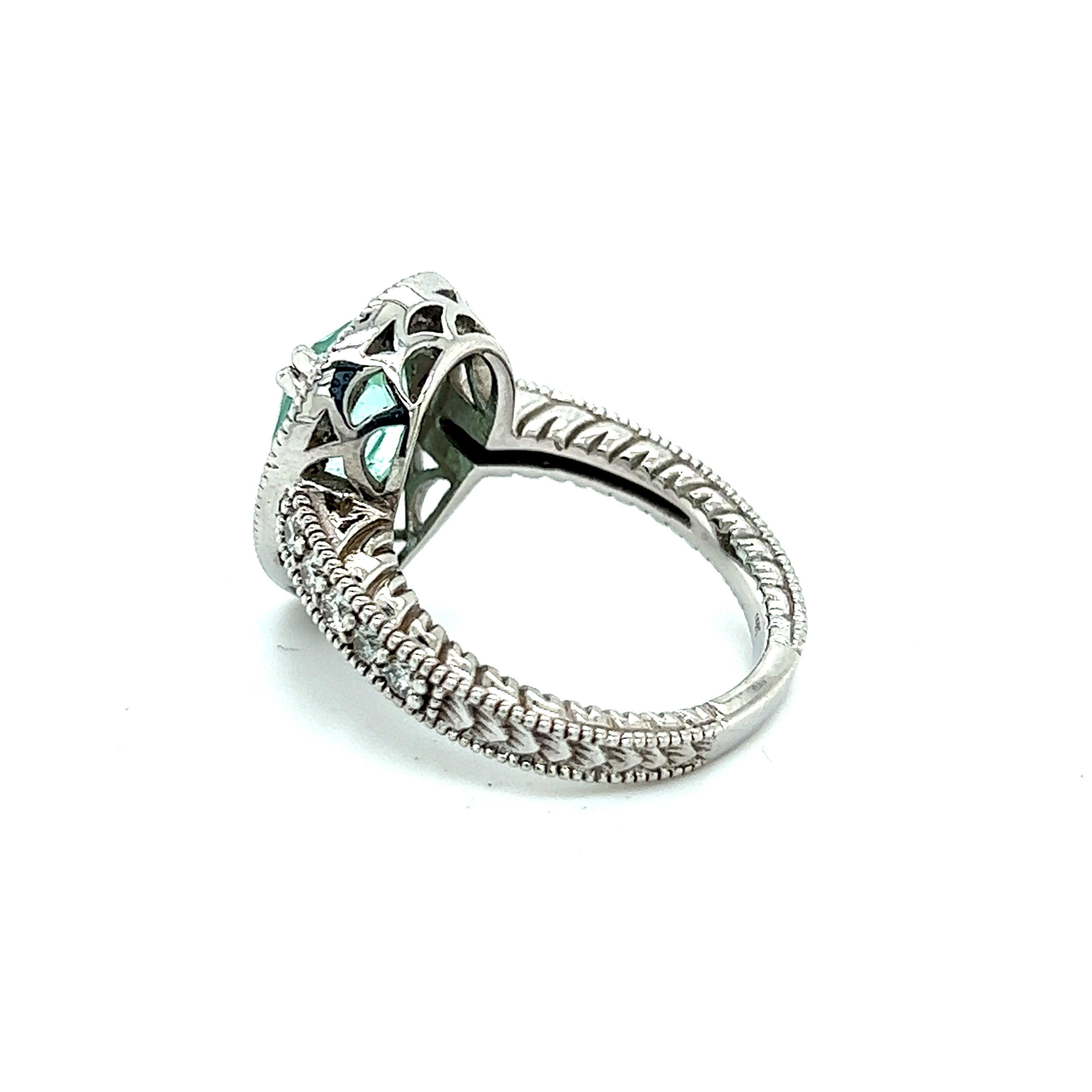 Natural Emerald Diamond Ring Size 6.5 14k W Gold 3.27 TCW Certified For Sale 4
