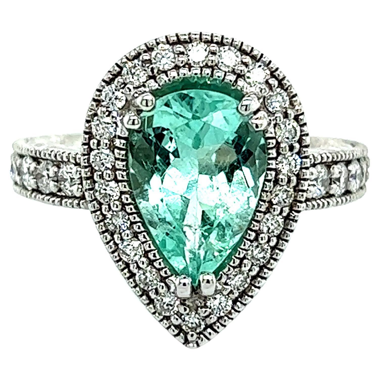 Natural Emerald Diamond Ring Size 6.5 14k W Gold 3.27 TCW Certified For Sale
