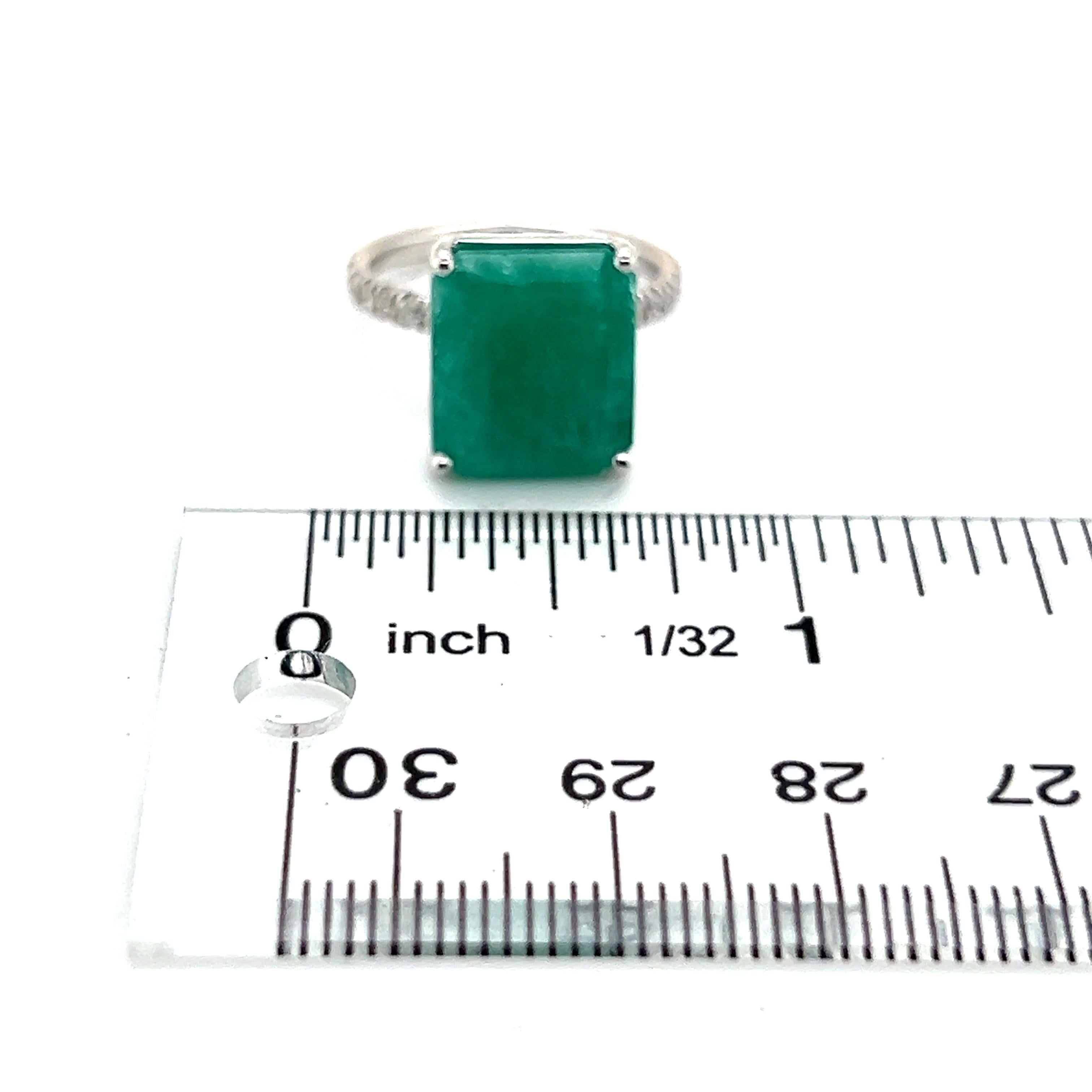 Natural Emerald Diamond Ring Size 6.5 14k White Gold 8.27 TCW Certified For Sale 6