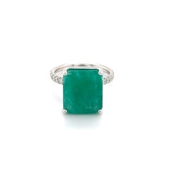 Natural Emerald Diamond Ring Size 6.5 14k White Gold 8.27 TCW Certified