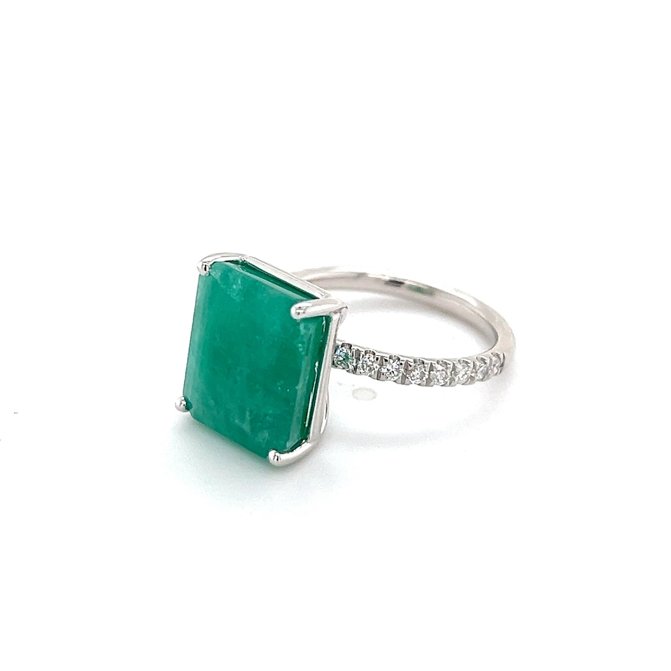 Emerald Cut Natural Emerald Diamond Ring Size 6.5 14k White Gold 8.27 TCW Certified For Sale