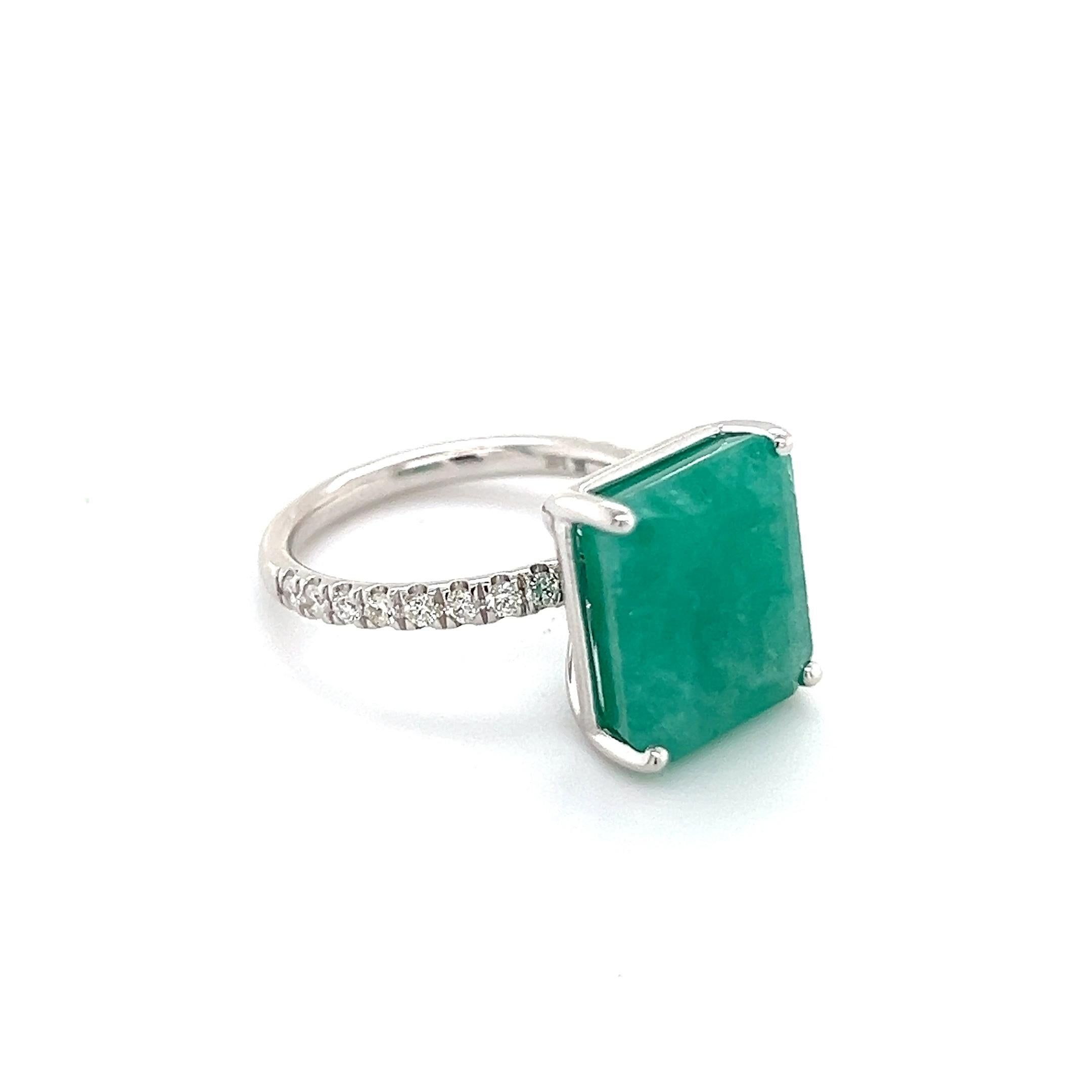 Natural Emerald Diamond Ring Size 6.5 14k White Gold 8.27 TCW Certified In New Condition For Sale In Brooklyn, NY