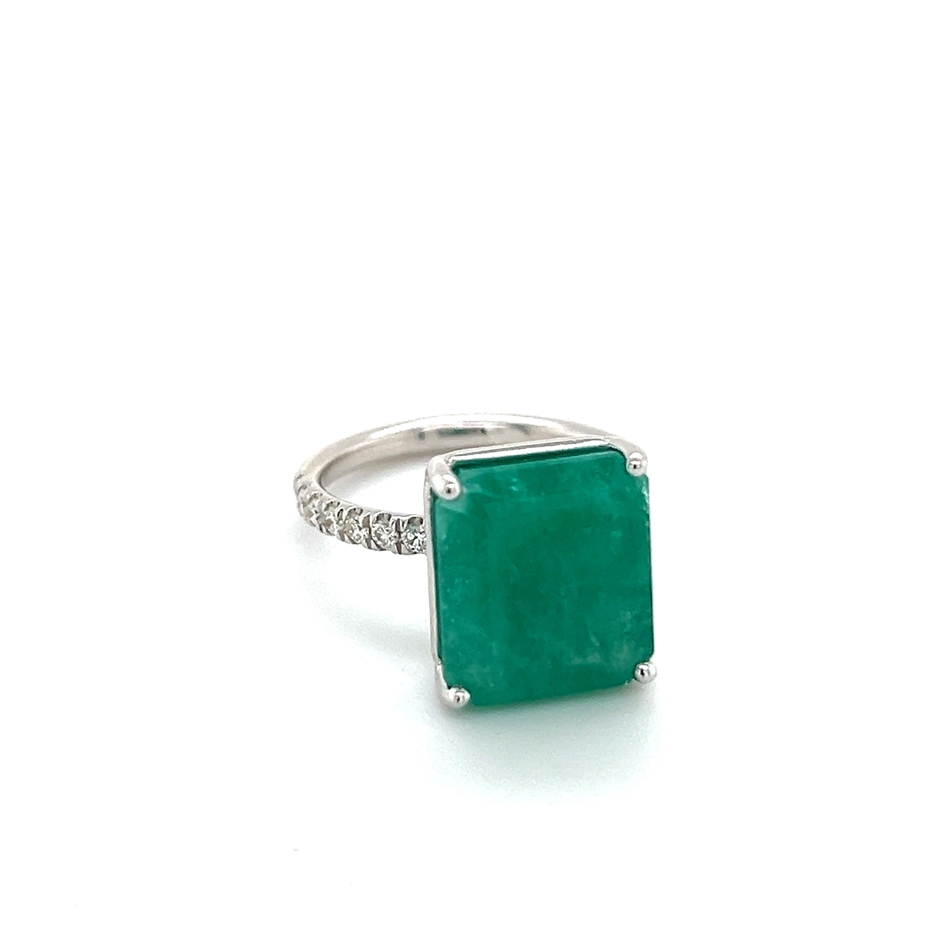 Women's Natural Emerald Diamond Ring Size 6.5 14k White Gold 8.27 TCW Certified For Sale