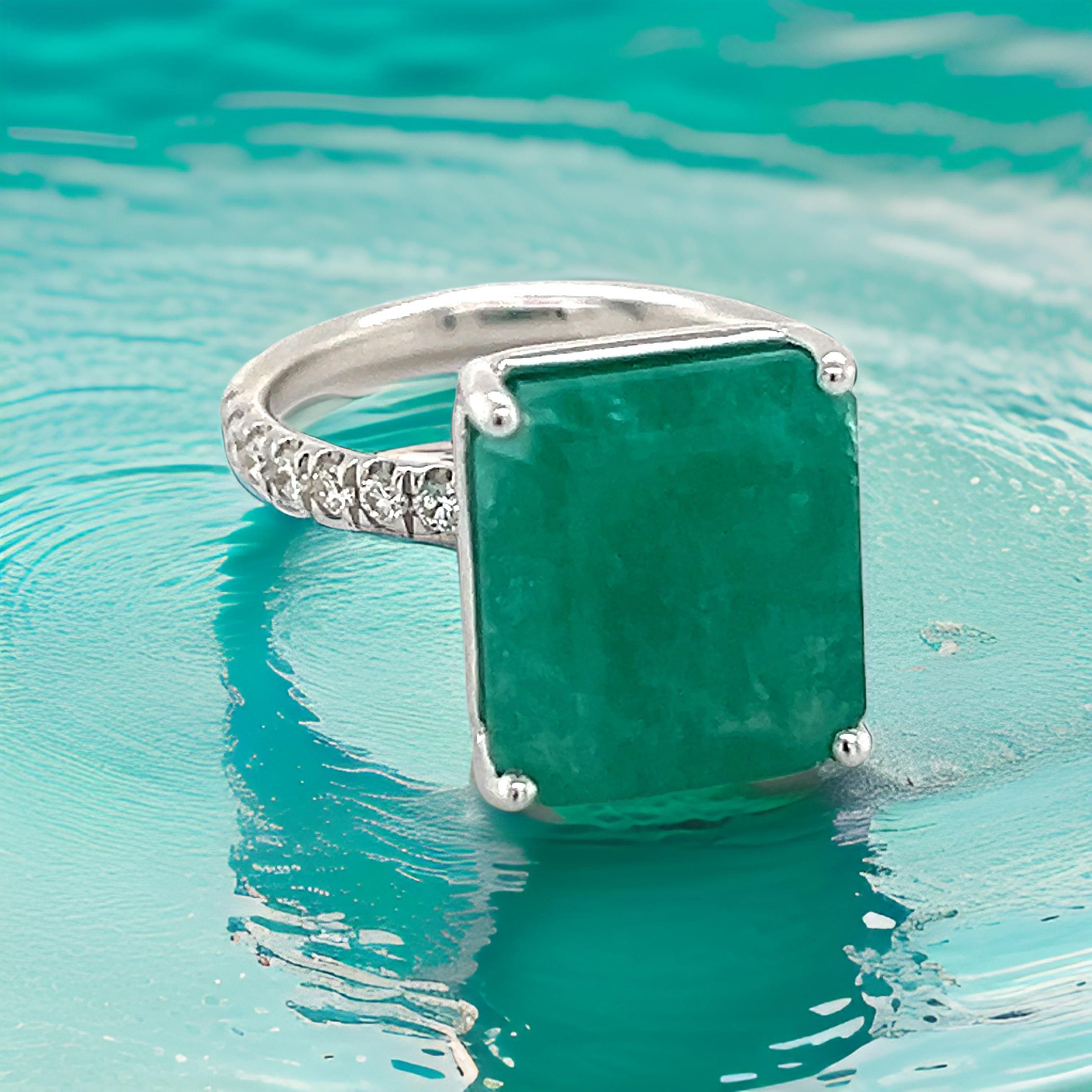 Natural Emerald Diamond Ring Size 6.5 14k White Gold 8.27 TCW Certified For Sale 4