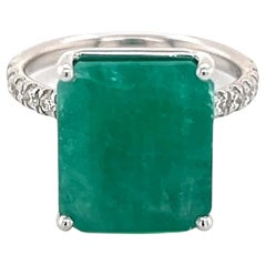 Natürlicher Smaragd-Diamant-Ring Größe 6,5 14k Weißgold 8,27 TCW zertifiziert
