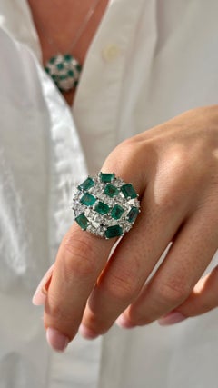 Bague Diamant Emeraude Naturelle Taille 7 Or 14k 6.9 TCW Certifié