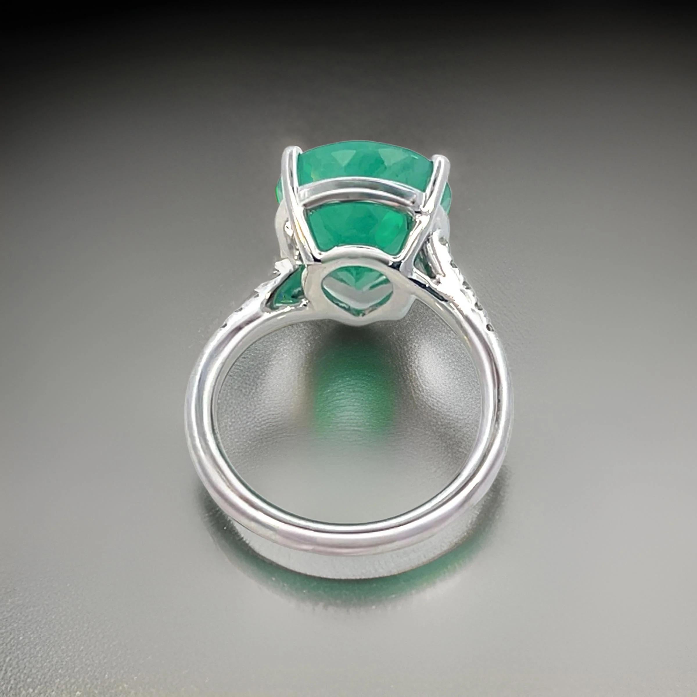 Natural Emerald Diamond Ring Size 7 14k White Gold 7.17 TCW Certified For Sale 5