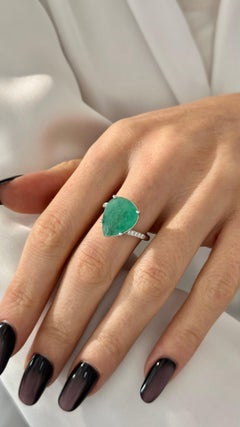 Natural Emerald Diamond Ring Size 7 14k White Gold 7.17 TCW Certified