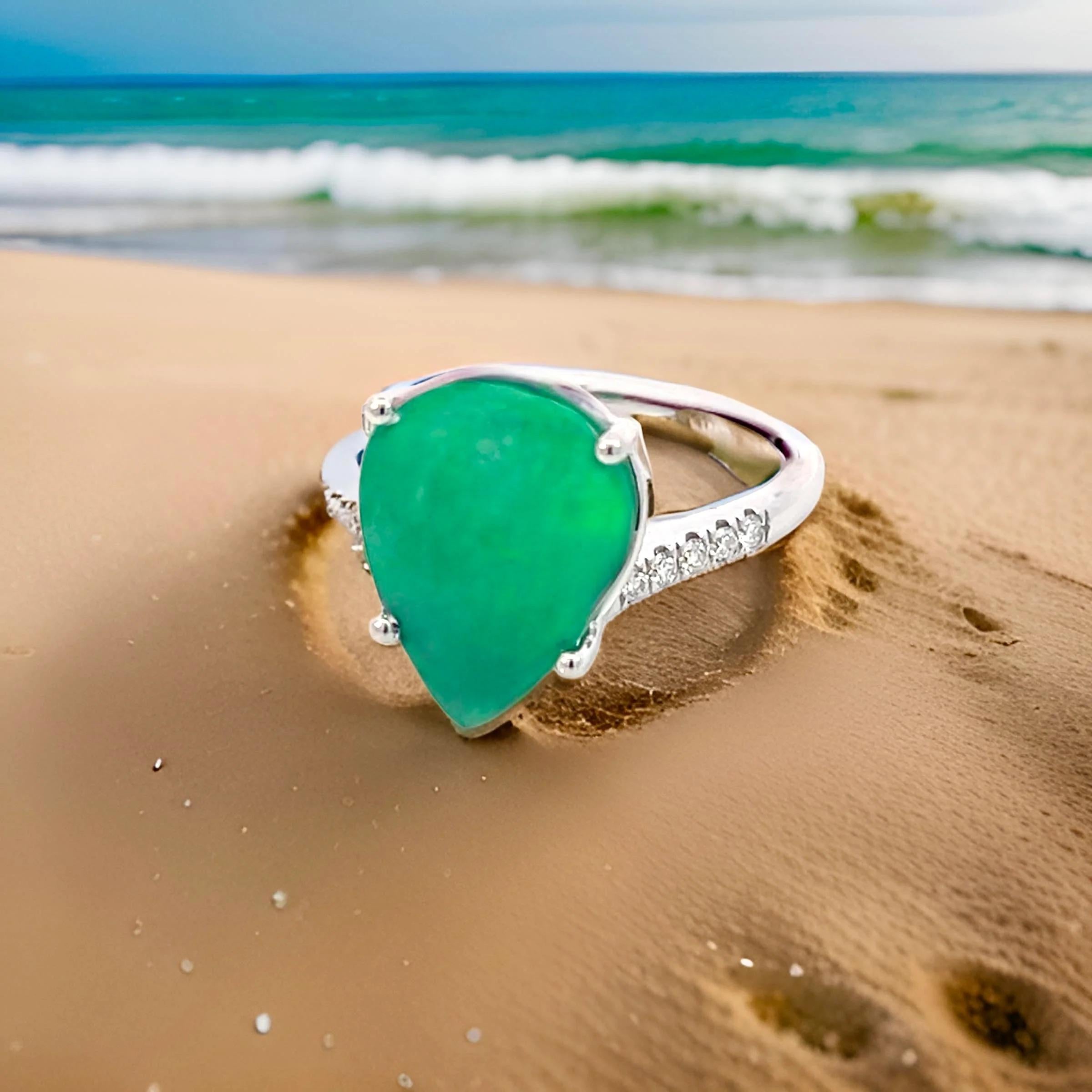 Natural Emerald Diamond Ring Size 7 14k White Gold 7.17 TCW Certified For Sale 1