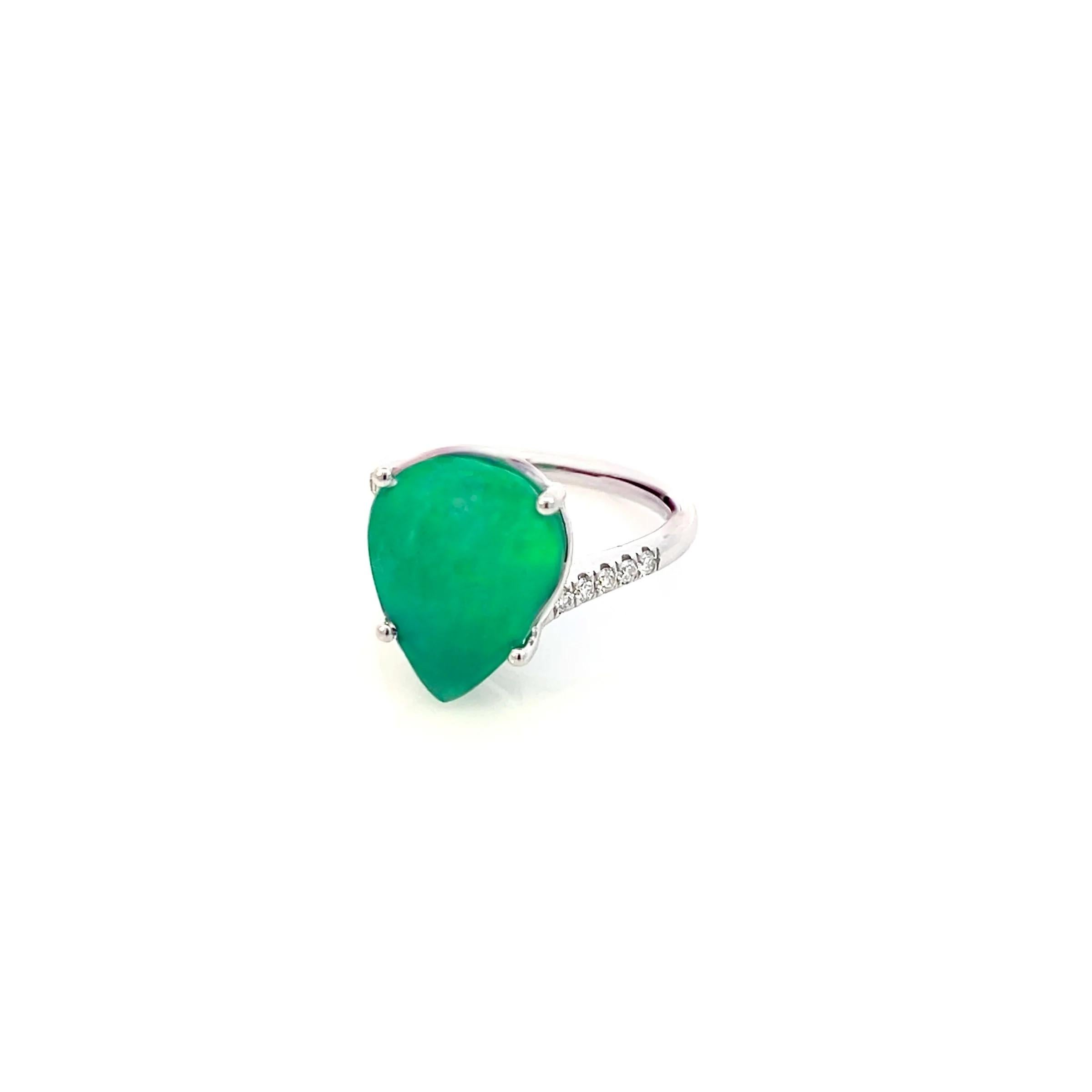Natural Emerald Diamond Ring Size 7 14k White Gold 7.17 TCW Certified For Sale 2